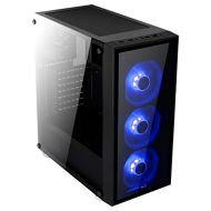AeroCool Quartz-Blue Front and Side Tempered Glass Mid Tower Case, Black