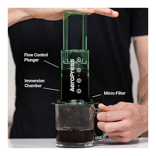  AeroPress Clear Green Coffee Press - 3 In 1 Brew Method Combines French Press, Espresso-style, Full Bodied Coffee Without Grit or Bitterness, Small Portable Coffee Maker for Camping & Travel, Green
