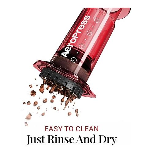  AeroPress Clear Red Coffee Press - 3 In 1 Brew Method Combines French Press, Pourover, Espresso, Full Bodied Coffee Without Grit or Bitterness, Small Portable Coffee Maker for Camping & Travel, Red