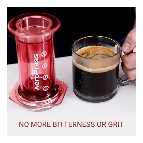  AeroPress Clear Red Coffee Press - 3 In 1 Brew Method Combines French Press, Pourover, Espresso, Full Bodied Coffee Without Grit or Bitterness, Small Portable Coffee Maker for Camping & Travel, Red