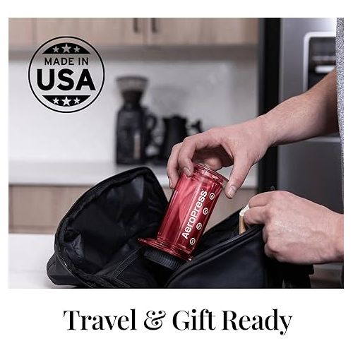  AeroPress Clear Red Coffee Press - 3 In 1 Brew Method Combines French Press, Pourover, Espresso, Full Bodied Coffee Without Grit or Bitterness, Small Portable Coffee Maker for Camping & Travel, Red