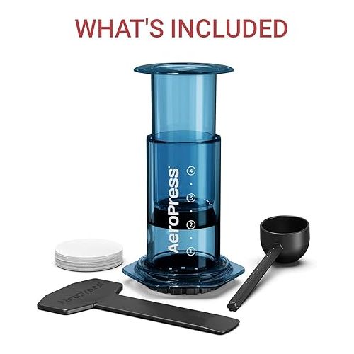  AeroPress Clear Blue Coffee Press - 3 In 1 Brew Method Combines French Press, Pourover, Espresso, Full Bodied Coffee Without Grit or Bitterness, Small Portable Coffee Maker for Camping & Travel, Blue