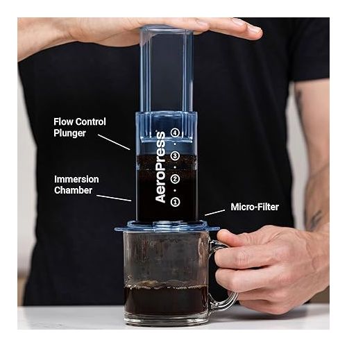  AeroPress Clear Blue Coffee Press - 3 In 1 Brew Method Combines French Press, Pourover, Espresso, Full Bodied Coffee Without Grit or Bitterness, Small Portable Coffee Maker for Camping & Travel, Blue