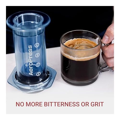  AeroPress Clear Blue Coffee Press - 3 In 1 Brew Method Combines French Press, Pourover, Espresso, Full Bodied Coffee Without Grit or Bitterness, Small Portable Coffee Maker for Camping & Travel, Blue