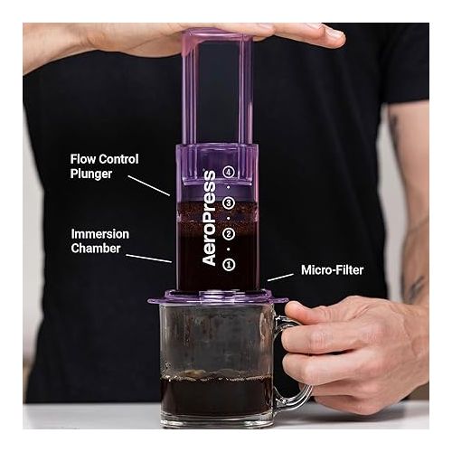  AeroPress Clear Purple Coffee Press - 3 In 1 Brew Method Combines French Press, Espresso, Full Bodied Coffee Without Grit or Bitterness, Small Portable Coffee Maker for Camping & Travel, Purple