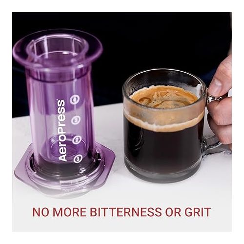  AeroPress Clear Purple Coffee Press - 3 In 1 Brew Method Combines French Press, Espresso, Full Bodied Coffee Without Grit or Bitterness, Small Portable Coffee Maker for Camping & Travel, Purple