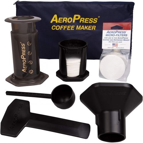  [아마존베스트]AeroPress Coffee and Espresso Maker with Tote Bag and 350 Additional Filters - Quickly Makes Delicious Coffee without Bitterness - 1 to 3 Cups Per Press