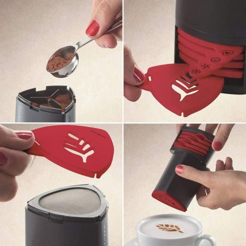  aerolatte Cappuccino Artist 6 Interchangeable Motifs 6 x 6 x 12 cm Black/Red