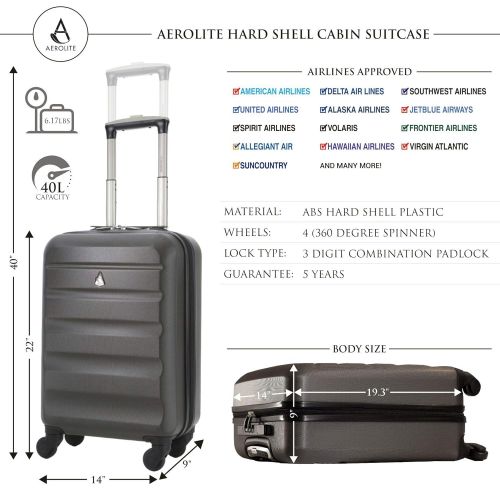  Aerolite 22x14x9” Maximum Airline Size Hard Shell Spinner Carry On Suitcase