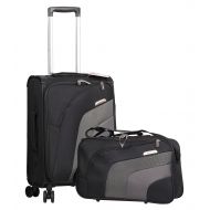 Aerolite 21” Carry On Ultra Lightweight Spinner Suitcase & Flight Bag Under Seat Shoulder Bag Set (Black)