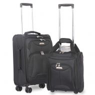 Aerolite 21” Inch Carry On Lightweight 4 Wheel Spinner Suitcase & 16” Under Seat Bag Set (Black)