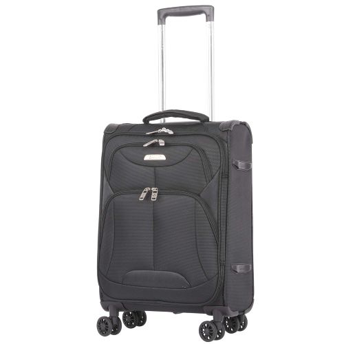  Aerolite 21” Inch Carry On Lightweight 4 Wheel Spinner Suitcase & 16” Under Seat Bag Set (Black)