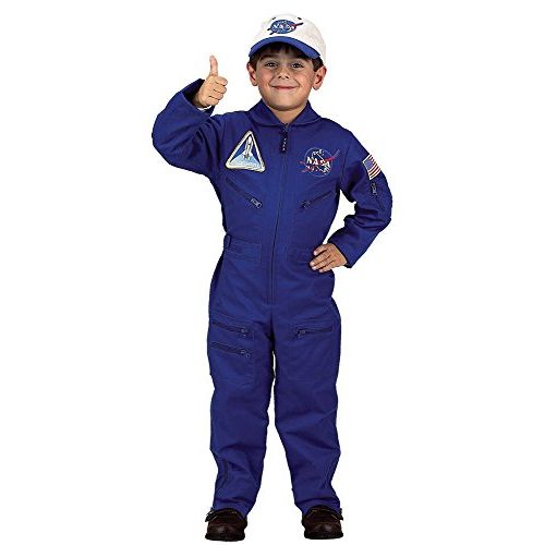  할로윈 용품Aeromax Jr. NASA Flight Suit, Blue, with Embroidered Cap and official looking patches, size 8/10.