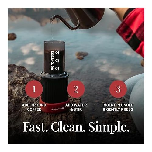  AeroPress Go Travel Coffee Press Kit - 3 in 1 brew method combines French Press, Pourover, Espresso - Full bodied coffee without grit or bitterness - Small portable coffee maker for camping & travel
