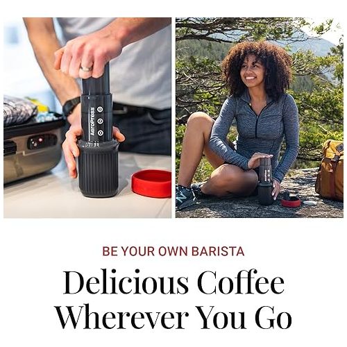  AeroPress Go Travel Coffee Press Kit - 3 in 1 brew method combines French Press, Pourover, Espresso - Full bodied coffee without grit or bitterness - Small portable coffee maker for camping & travel