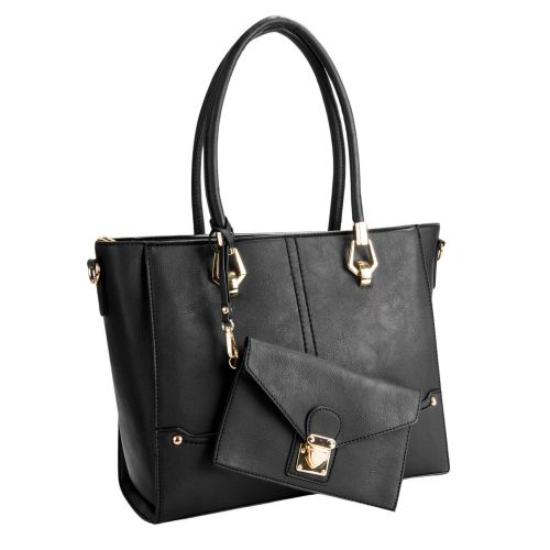  Aerusi Camelia Collection Womens 3 Set Gold Accented Vegan Leather Shoulder Handbag Travel Shoulder Bag