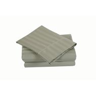 Affluence 500 Thread Count 100% Cotton Damask Stripe Sheet Set (King Sheet Set, Green Tea)