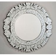 Afina Venetian Round Wall Mirror in Cut & Etched Glass Mirror Frame