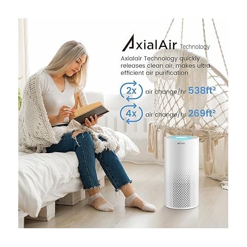  Afloia Air Purifiers for Home Bedroom Large Room Up to 1076 Ft², True HEPA Filter Air Purifier for Pets Dust Pollen Allergies Dander Mold Odor Smoke, 22dB&7 Color Light, Kilo White