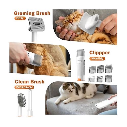  Afloia Dog Grooming Kit, Pet Grooming Vacuum & Dog Clippers & Dog Brush for Shedding with Vacuum Grooming Tools, Low Noise Dog Vacuum Hair Remover Pet Grooming Supplies