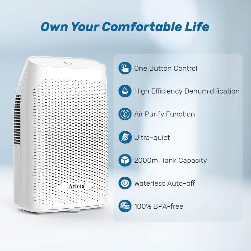  Afloia Dehumidifier for Home 2000ML(68 oz), Portable Quiet Dehumidifier 2200 Cubic Feet(269 sq.ft),Home Electric Dehumidifiers for Bathroom Space Bedroom Kitchen Caravan Office Bas