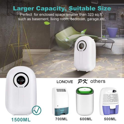 Afloia LONOVE Dehumidifier - 2500 Cubic Feet Electric Dehumidifier for Space Up to 323 Sq.ft Portable Dehumidifiers for Bedroom Basements Home Bathroom RV Camper Office Garage Kitchen wit