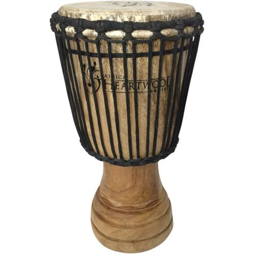  [아마존베스트]Africa Heartwood Project Hand-carved African Djembe Drum - Solid Wood, Goat Skin - Made in Ghana - 8x16