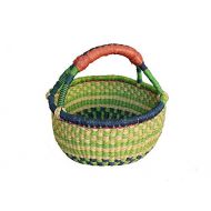 AFRICAN MARKET BASKET, Colorful Woven Fair Trade African Round Baskets for The Table, Picnic, Farmers Market, Garden, Harvest, and Toy Storage, 1 EA