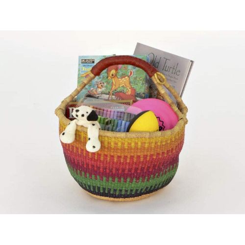  AFRICAN MARKET BASKET, Colorful Woven Fair Trade African Round Baskets for The Table, Picnic, Farmers Market, Garden, Harvest, and Toy Storage, 1 EA