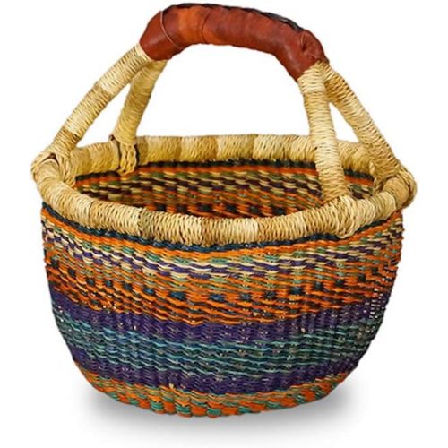  AFRICAN MARKET BASKET, Colorful Woven Fair Trade African Round Baskets for The Table, Picnic, Farmers Market, Garden, Harvest, and Toy Storage, 1 EA