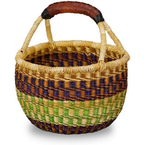  AFRICAN MARKET BASKET, Colorful Woven Fair Trade African Round Baskets for The Table, Picnic, Farmers Market, Garden, Harvest, and Toy Storage, 1 EA