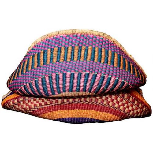  AFRICAN MARKET BASKET, Colorful Woven Fair Trade African Round Baskets for The Table, Picnic, Farmers Market, Garden, Harvest, and Toy Storage, 1 EA