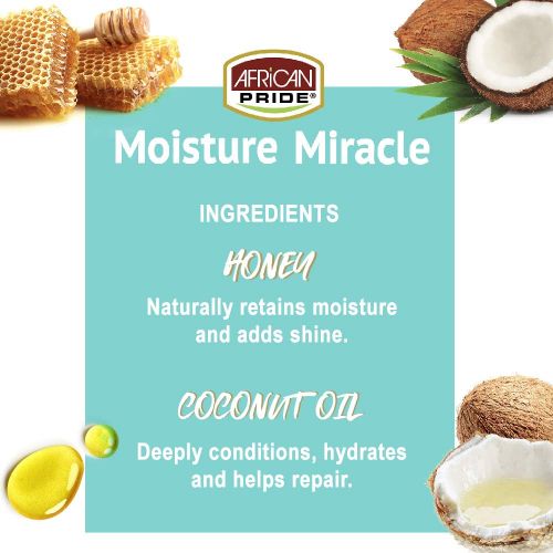  [아마존 핫딜] African Pride Moisture Miracle Honey & Coconut Oil Shampoo (3 Pack) - For Natural Coils & Curls, Nourishes & Shines, Sulfate Free, Color Safe, 12 oz