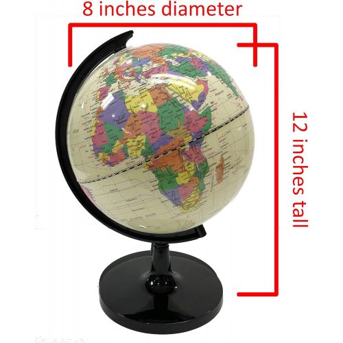  [아마존베스트]Aftergen World Globe Great for Kids and Adults with Stand Desk 8 Inch Globe 12 Inch Educational Deluxe Blue Ocean Black Base Full Earth Geography … (White Ocean, 8 Inch Diameter)