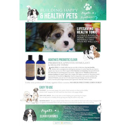  Agathas Pet Wellness Agatha’s Elixir Prebiotics for Dogs ● Appetite Stimulant for Picky Eaters and Senior Pets ● Green Tea & Milk Thistle Boost Immune System, Liver Detoxifier