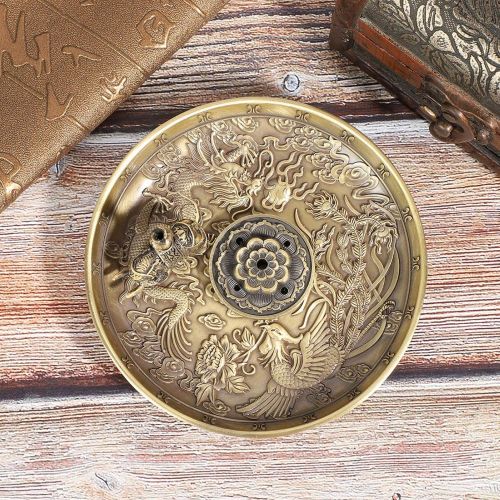  인센스스틱 Agatige Incense Stick Holder, Brass Incense Burner Incense Holder Dragon Phoenix Plate Stick Burner Lotus Elephant Stand Home Worship