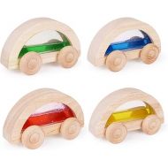 Wooden car Toys 4pc Colorful Wooden Vehicle Set Toy and Pretend Play Toys Fine Movement Development Educational Toys Wooden Push Cars and Infant Grasping Montessori Toys