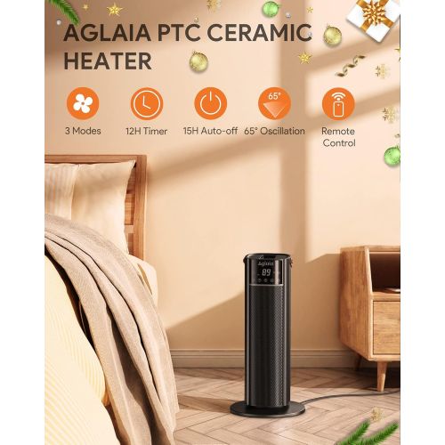  Space Heater for Indoor Use, 1500W Fast Heating, 65°Oscillation, Aglaia Portable Electric Heaters with Thermostat, Overheating & Tip-over Protection, Timer & Remote Control for Bed