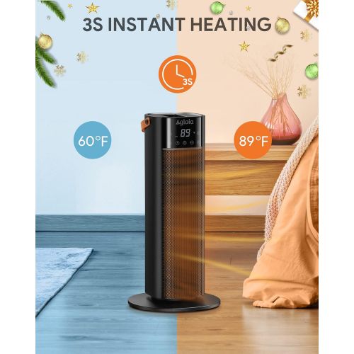  Space Heater for Indoor Use, 1500W Fast Heating, 65°Oscillation, Aglaia Portable Electric Heaters with Thermostat, Overheating & Tip-over Protection, Timer & Remote Control for Bed