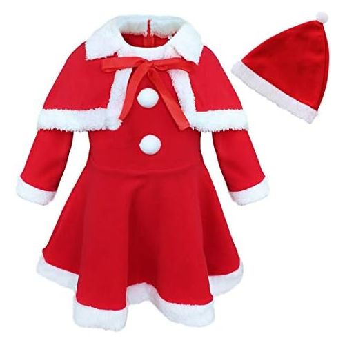  Agoky Infant Baby Girls Princess Christmas Santa Claus Party Costume Dress with Shawl Hat Outfits