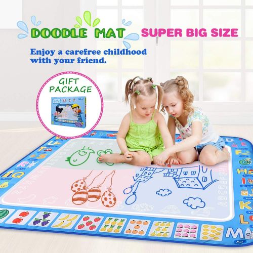  [아마존베스트]GTurtle Water Drawing Mat Doodle Mat Educational Learning Birthday Toddler Toys Gifts Painting Writing Magic Water Drawing Mat Toys for 2-6 Year Old Girls Boys Large Size 37.7X 29.