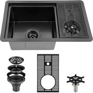 AS1514XGB Gunmetal Black Bar Sink with Glass Rinser Stainless Steel Undermount Prep Kitchen Sink 23-1/4 x 14 Inches Single Bowl