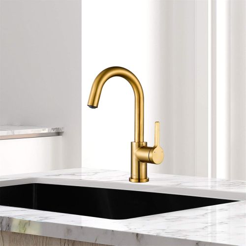  AguaStella AS1010BG Brushed Gold Bar Faucet or Prep Kitchen Sink Faucet with Single Handle