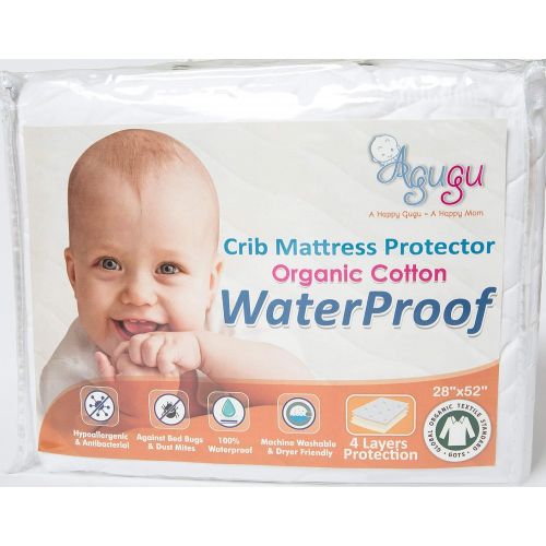  Agugu Certified Organic Cotton Crib Mattress Protector - Absolute No Liquid Penetration Baby Bed Cover | Ultra Soft on Toddler & Baby Skin | Non-Toxic, Fast Cleanup, No-Slip Backin