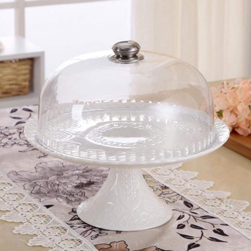  Agyvvt Cake Stand White Ceramic 12 Inch Cupcake Display Fruits Dessert Serving Tray with Clear Plastic Dome for Baby Shower Wedding Birthday Party Home Decoration