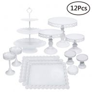 Agyvvt Set of 12 Pieces Cake Stands Iron Cupcake Holder Fruits Dessert Display Plate White for Baby Shower Wedding Birthday Party Celebration Home Decor Serving Platter