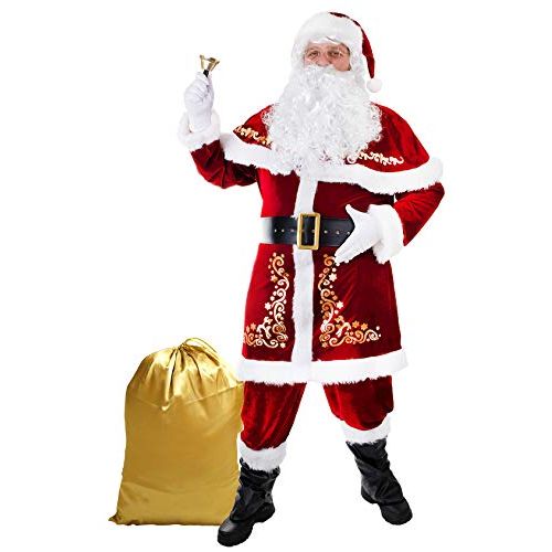  할로윈 용품Ahititi Santa Costume for Men 12pcs Set Red Deluxe Velvet Christmas Party Cosplay for Adult Santa Claus Suit