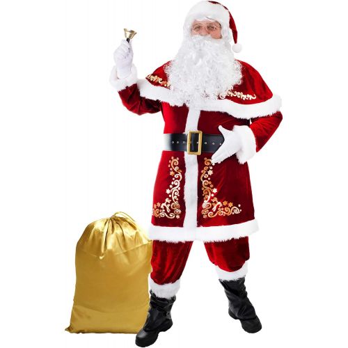  할로윈 용품Ahititi Santa Costume for Men 12pcs Set Red Deluxe Velvet Christmas Party Cosplay for Adult Santa Claus Suit