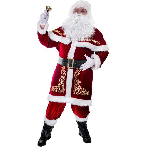  할로윈 용품Ahititi Santa Costume for Men 12pcs Set Red Deluxe Velvet Christmas Party Cosplay for Adult Santa Claus Suit