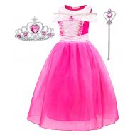 AiMiNa Girls Princess Aurora Fancy Party Dresses With Accessories Age 3-8 Years(Red)